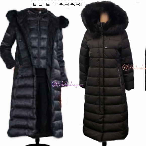 Tahari Cream Button & Zip Quilted Puffer Coat w Hood NWT